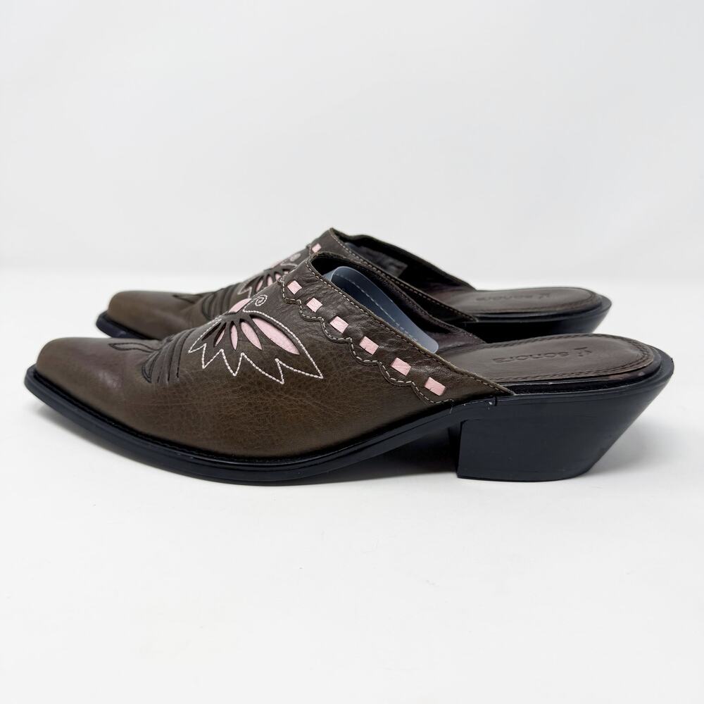 Vintage Y2K Sonora by Double-H Brown/Pink Leather Western Mules Women's Size 8.5 - Picture 3 of 9